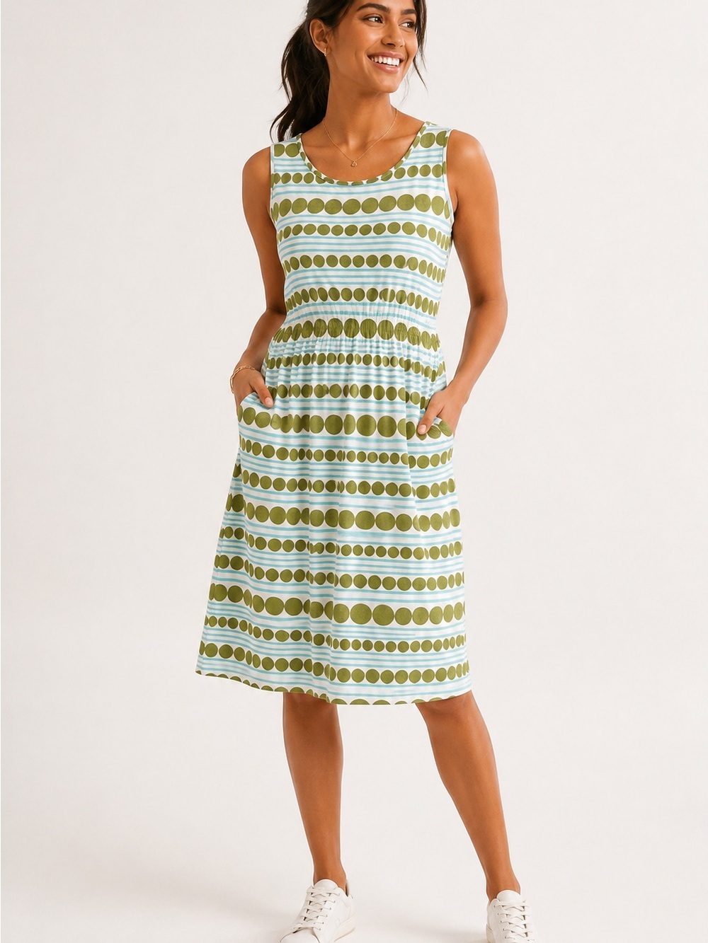 Boden Green Polka Dot Sleeveless Midi Dress Size 4